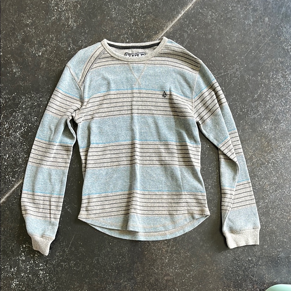 Volcom Striped Gray and Blue Long Sleeve Shirt